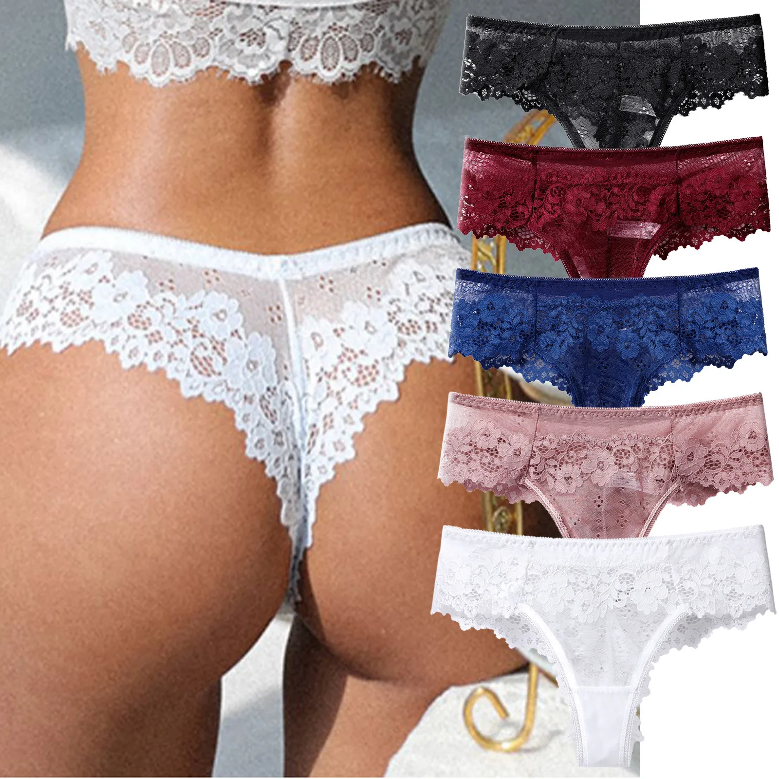 

Lace Thong Women Lace Low Waist Panties Sexy Transparent Underwear Ladies Briefs Lingere Panty Underware Womens Lingerie