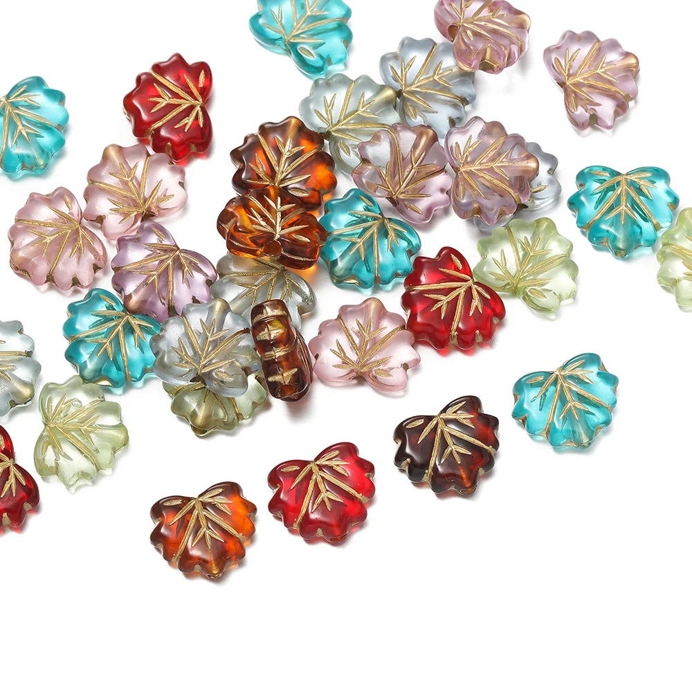 50pcs/Lot Vintage Acrylic Leaf Beaded Pendant Gold Drawing Charms Spacer Bead for Necklace Bracelet Earring DIY Jewelry Making