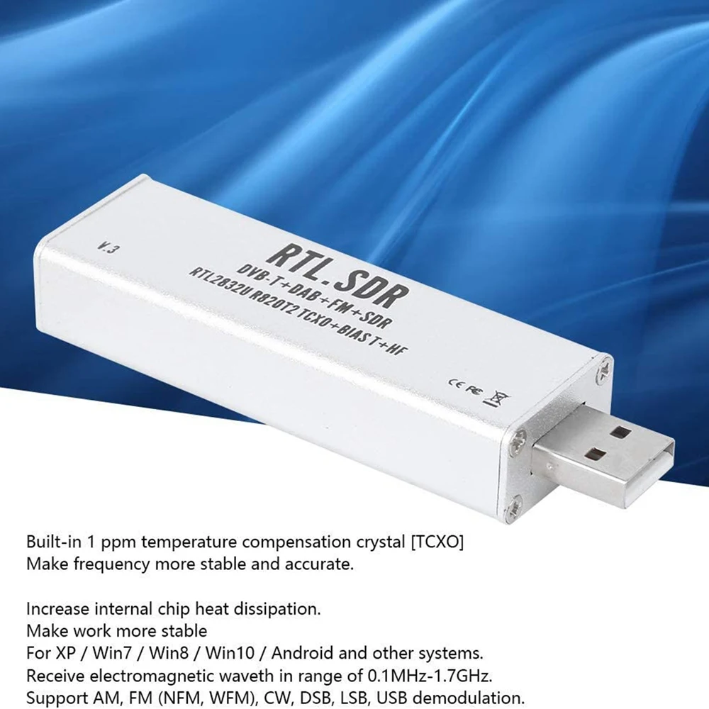 Receptor de banda completa, sistema de comunicación de Radio SDR, 0,1 MHz-1,7 GHz para XP/Win10/an-droi