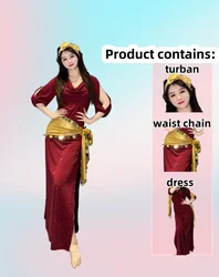 Design Belly Dance Costume Baladi Practice Stage Performance Folk Robe Sequins Three-Piece Bandana + Skirt + Waist Scarf