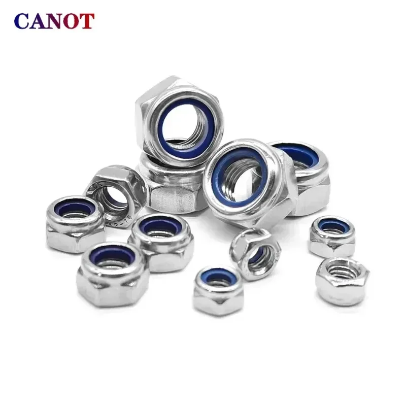 1-25pcs 304 Stainless Steel Hex Nylon Lock Nuts M2 M2.5 M3 M4 M5 M6 M8 M10 M12 M14 Hexagon Hex Self-locking Nylock Nut Locknuts.