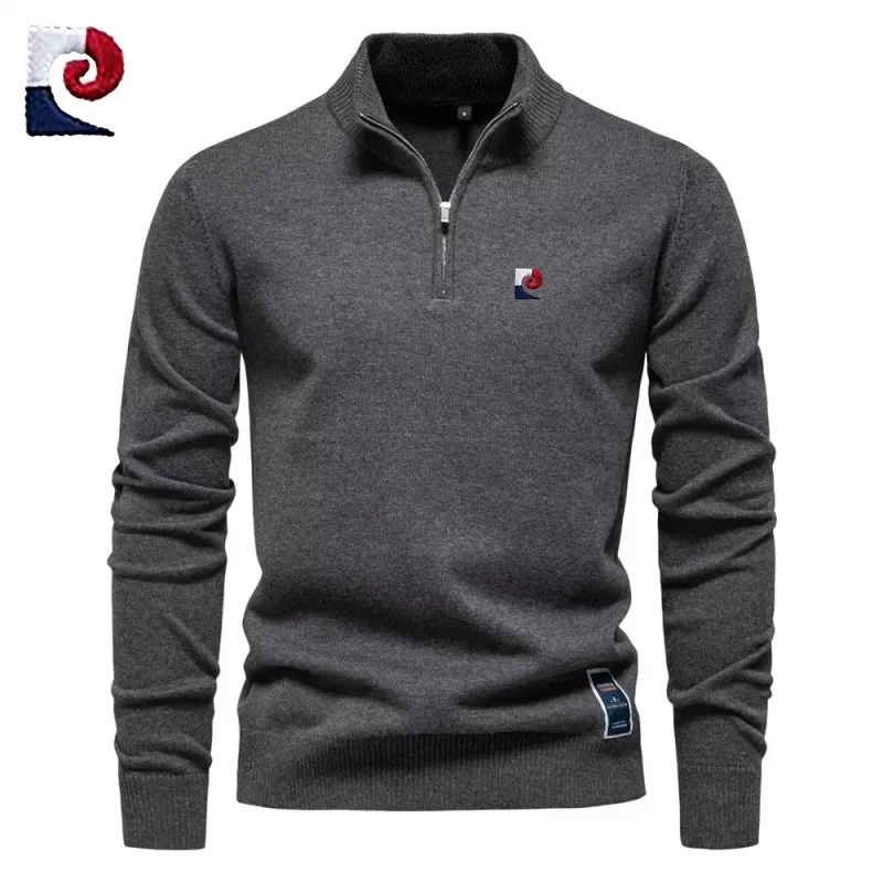 قميص بولو محبوك عالي الجودة بنصف سحاب للرجال جديد، كاجوال، دافئ ومتعدد الاستخدامات