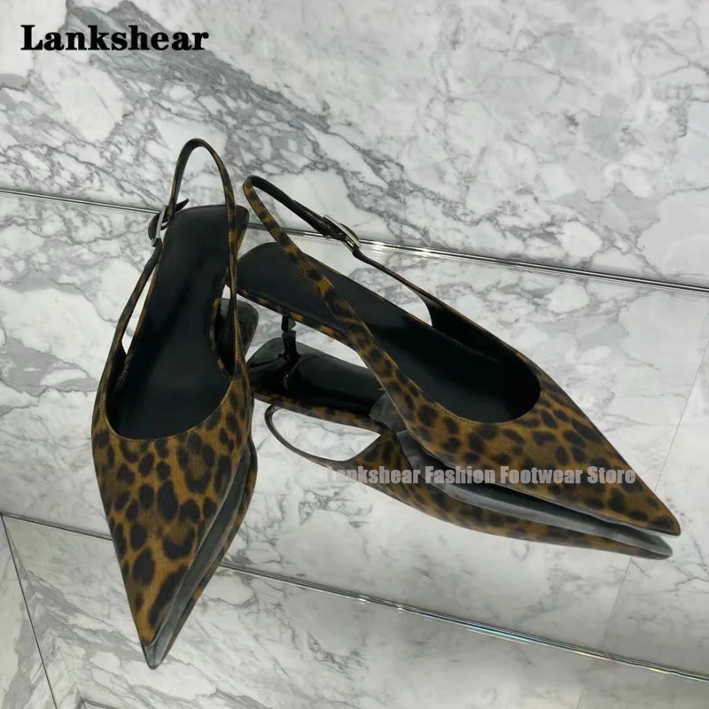 

Leopard-Print Pointy Toe High Heels Mid-Heel Shoes Women's Thin Heel Baotou Single Shoe Buckle Sexy Sandals Spring and Summer