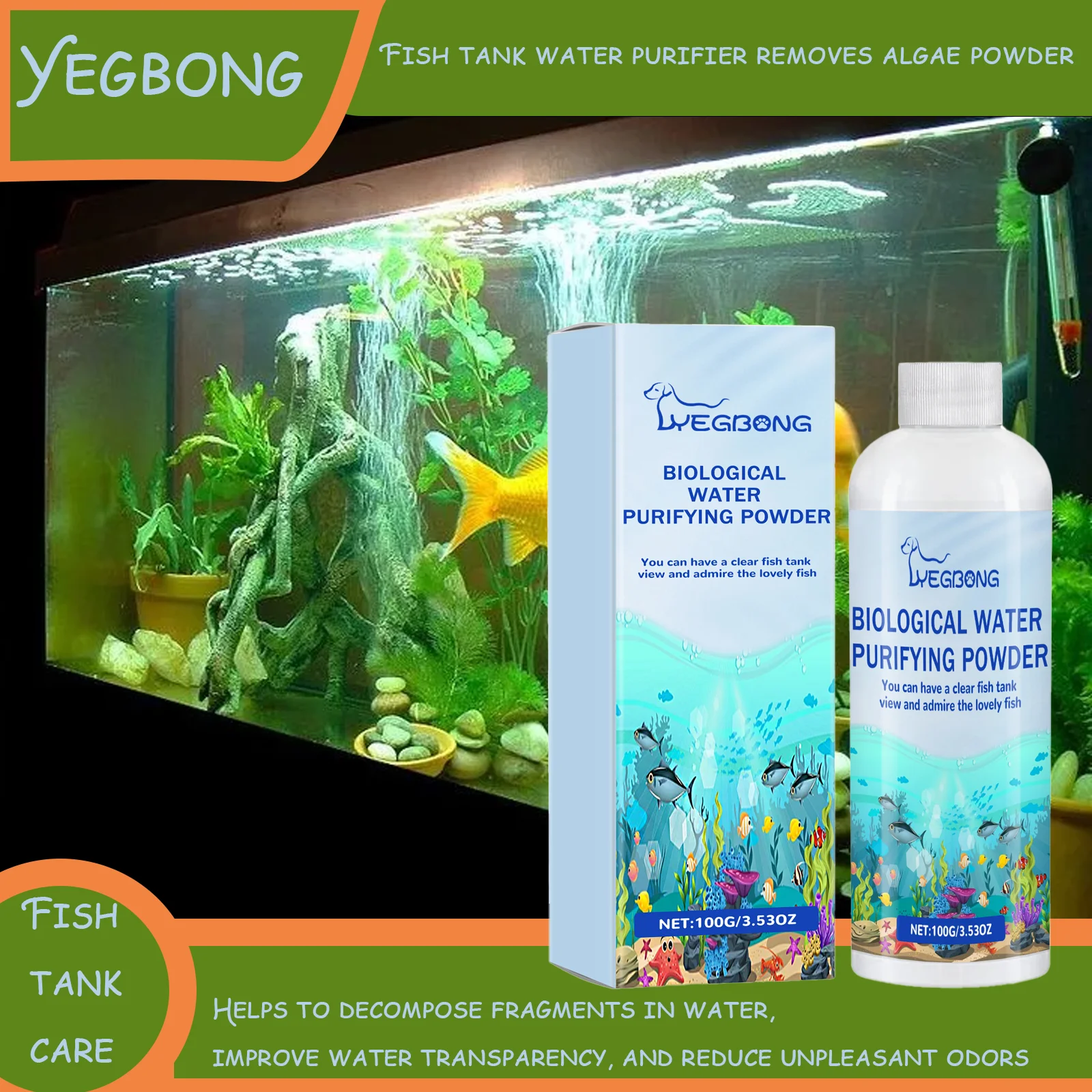 

100g Biological Water Purifying Powder Instant Algae & Moss Cleaner Aquarium Fish Tank Water Purifier
