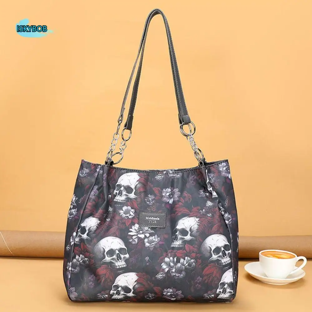 

Large Capacity Printed Skeleton Tote Bag Multifunctional Fashion Gothic Style Bag Oxford Cloth Shopping Bags Halloween Handbag