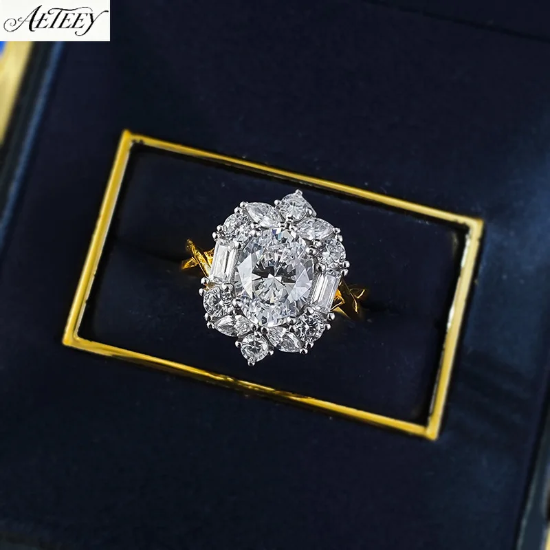 AETEEY S925 Silver 7*9mm Oval Pigeon Egg Halo Ring Surrounded Zircon Women Luxury Finger Jewelry