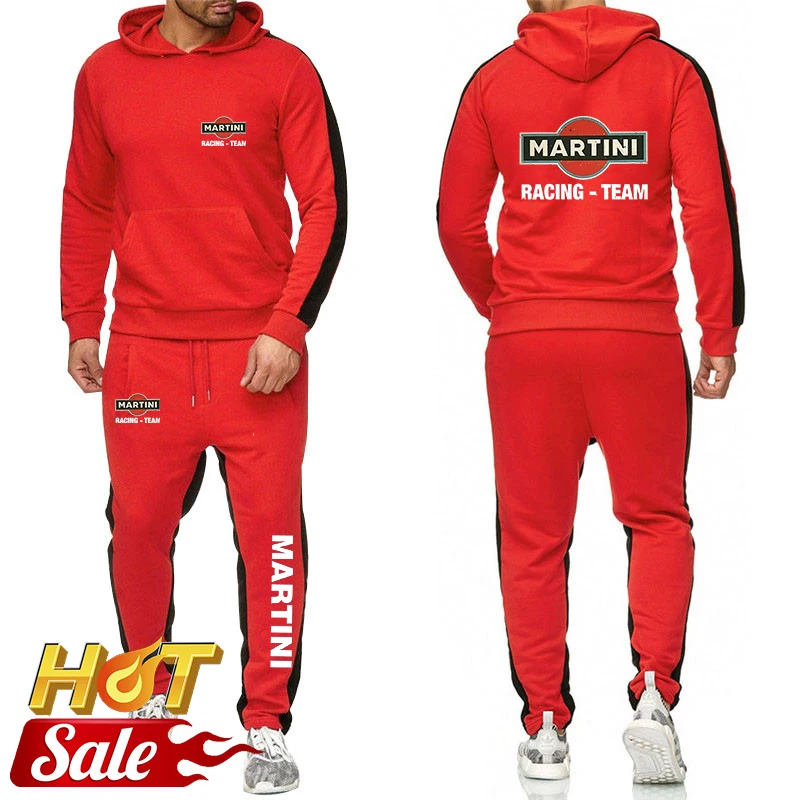 

2025 Spring Autumn Popular Brand Solid Color Suit Man's Martini Racing Logo Print Fashion Slim Sports Hoodies+Long Pants Suits