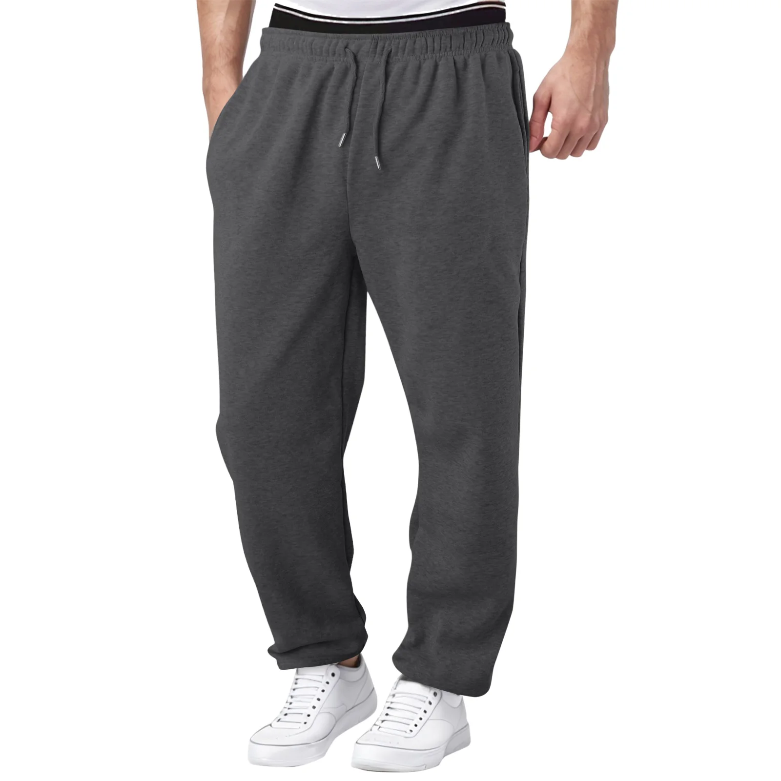 

2024 Fleece Lined Sweatpants Men Wide Leg Straight Pants Bottom Sweatpants Joggers Pants High Waisted Yoga Pants With Pockets