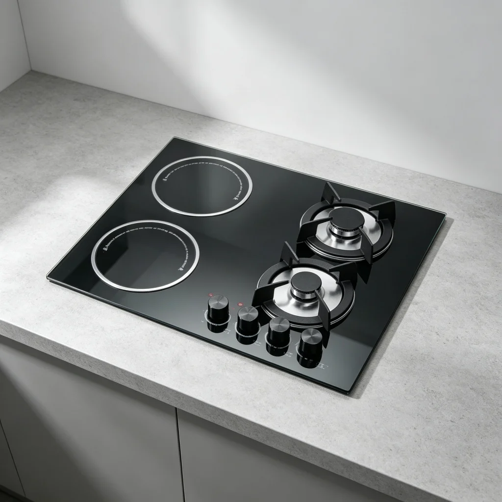 Tempered Glass Cooker Energy Efficient Surface 60cm Built-in Electric-gas Hob With 2 Gas 2 Electric Ceramic Burner