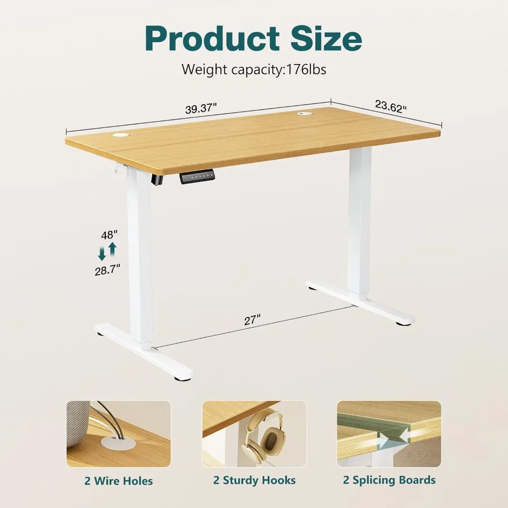 Electric Height-Adjustable 40 Inch Desk for Sit-Stand Computing with Ergonomic Motorized Lift