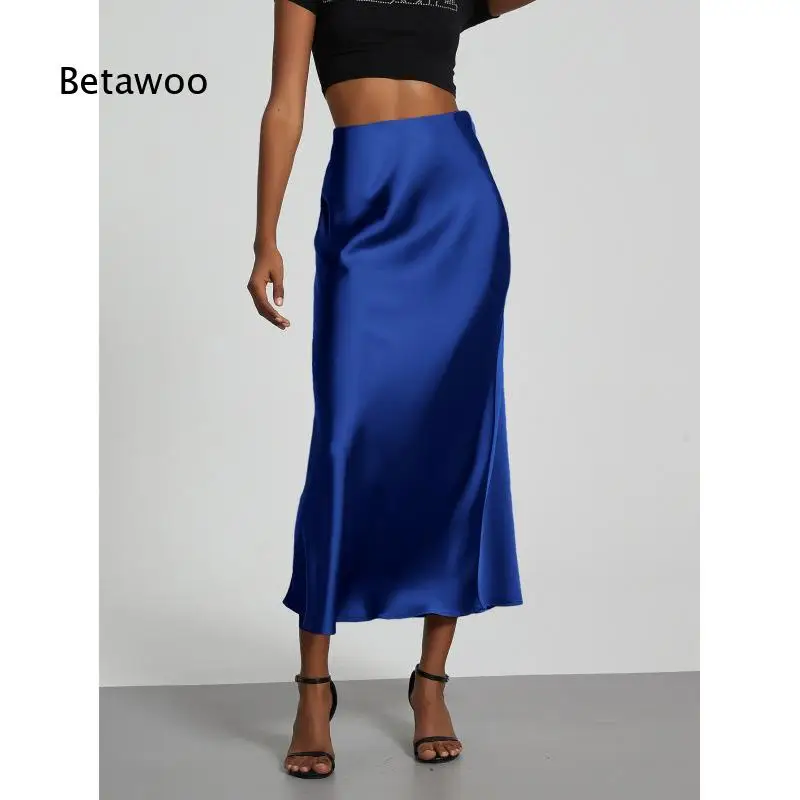 Women Elegant Satin Midi Skirt With Smooth Fabric Good Drape Effect Wide Flared Hem Slimming Silhouette Fashion Bottoms For Ban