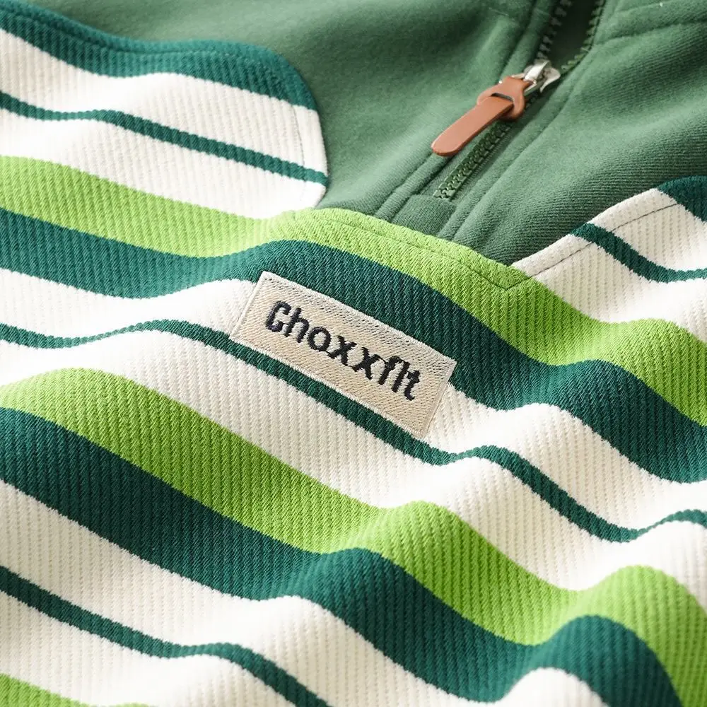 Teenage boys' hoodie new children's striped casual hoodie POLO shirt Teenage children's versatile zippered top