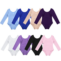 Kids Girls Long Sleeve Ballet Leotards Dance Costume Warm Solid Color Gymnastics Workout Training Bodysuit Dancer Wear