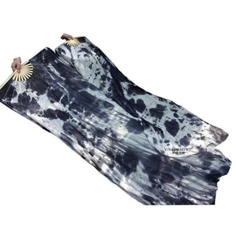 Velo de danza del vientre de seda 100%, abanico largo teñido a mano, accesorio de competición de danza del vientre para mujer, abanicos ligeros y fluidos, 1 unidad/1 par