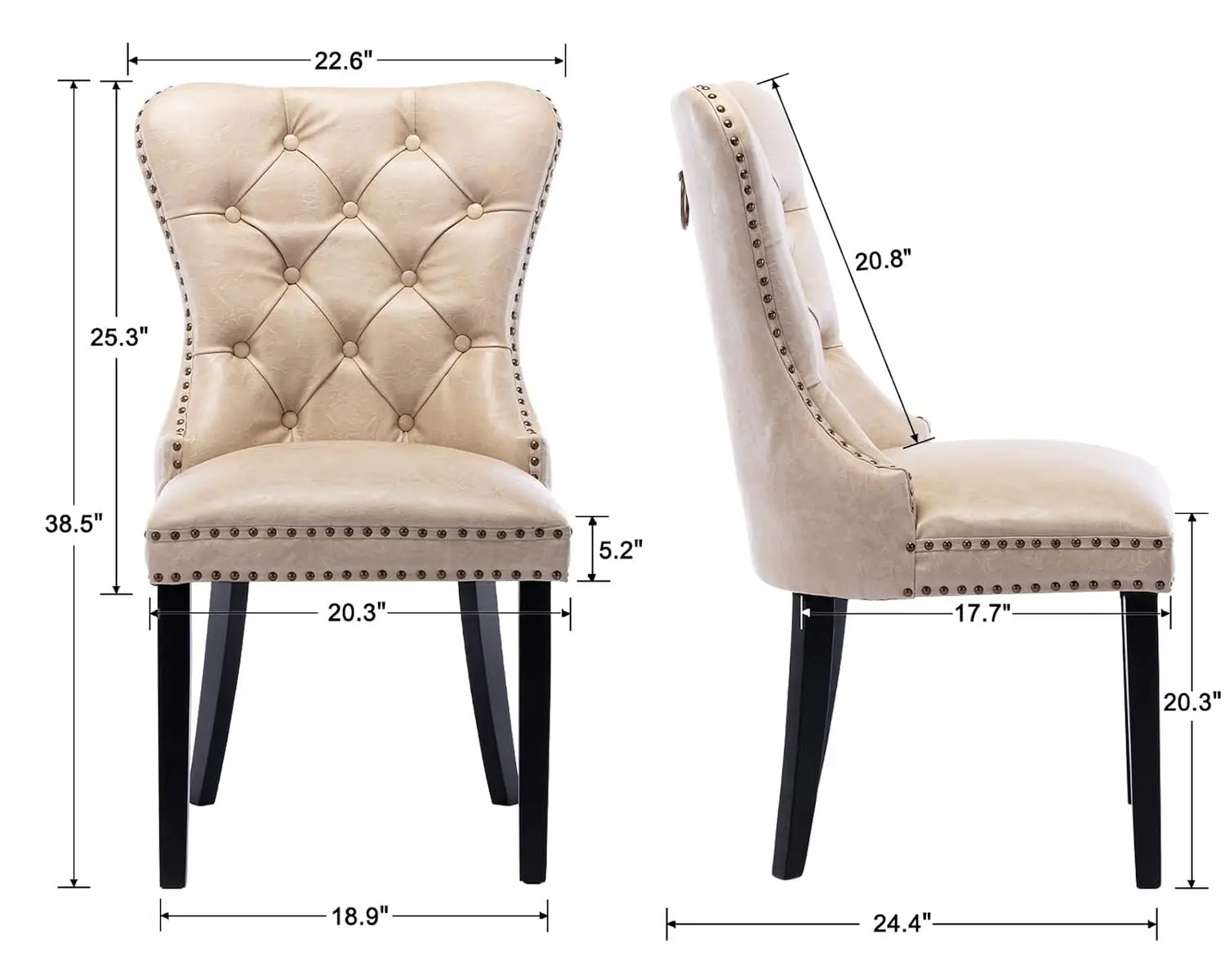 Beige Leather Dining Chairs Set of 4 Mid Century Modern Dining Room Chairs Tufted Upholstered Kitchen Dining Chairs, Customized view 2