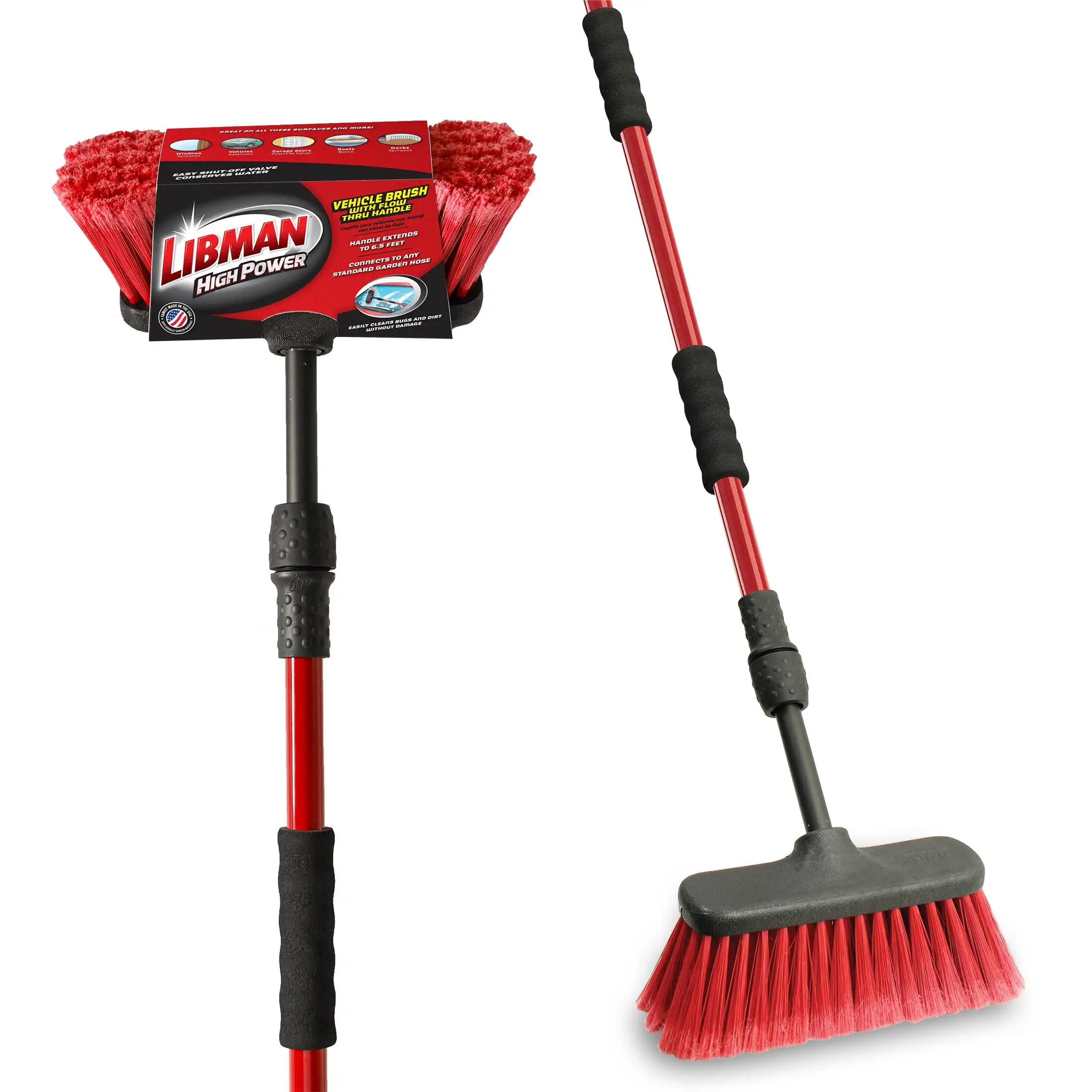 

Telescoping car wash brush featuring integrated water flow handle for efficient cleaning