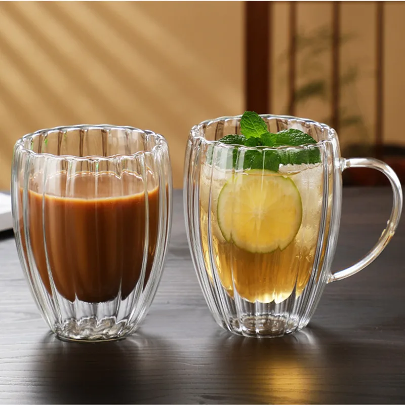 Stripe Mug Double Wall Glass Glasses High Borosilicate Water Cup Breakfast Oatmeal Milk Coffee Water Cup Drinkware Glass Mug