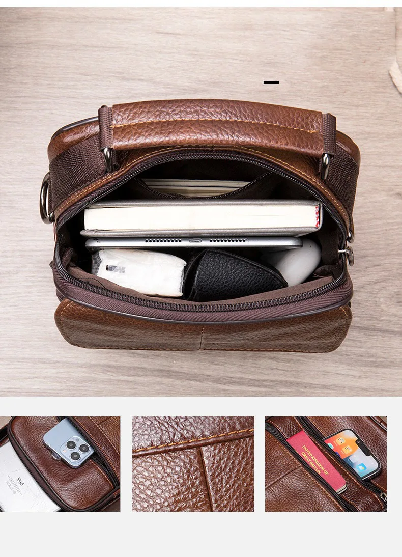 2026 New Men's Genuine Leather Crossbody Bag Large Capacity Multi-functional Business Office Shoulder Bag Wear-resistant Adjusta