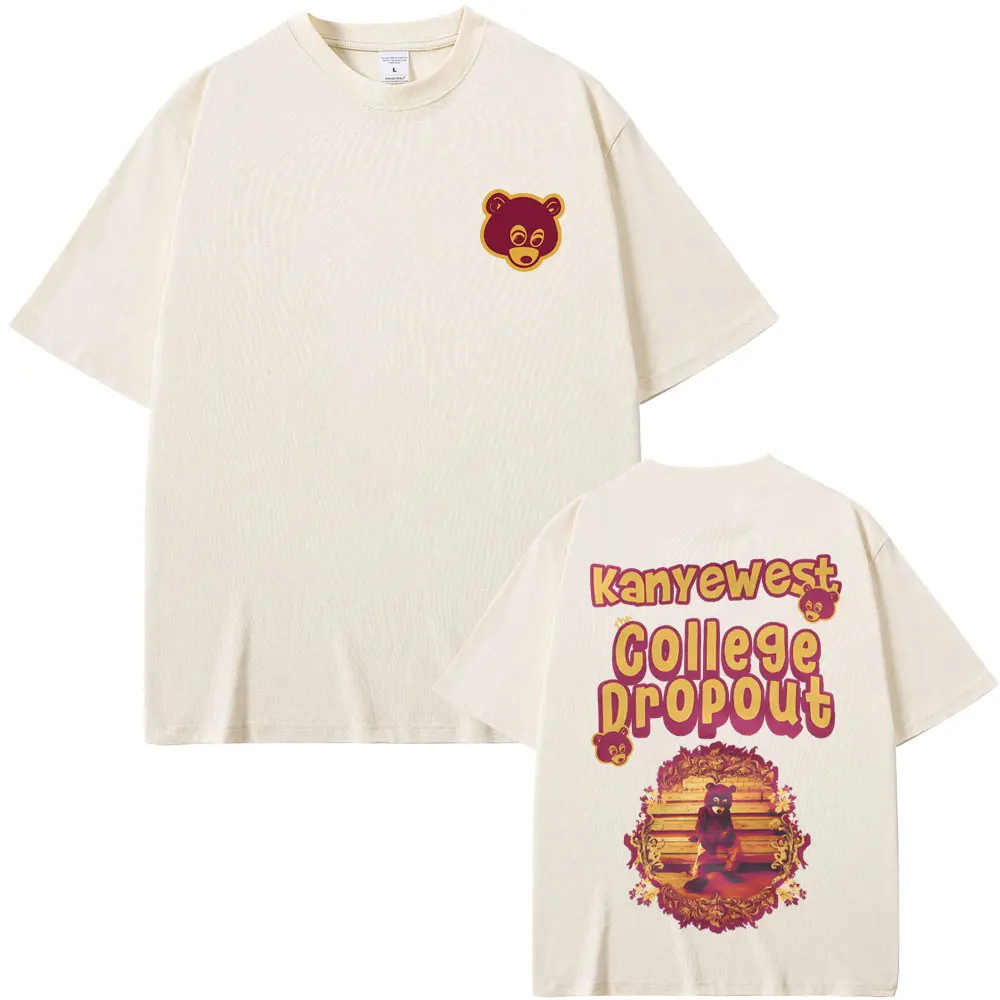ラッパーカニエウェスト 卒業クマ プリントTシャツ 男女兼用 ヒップ