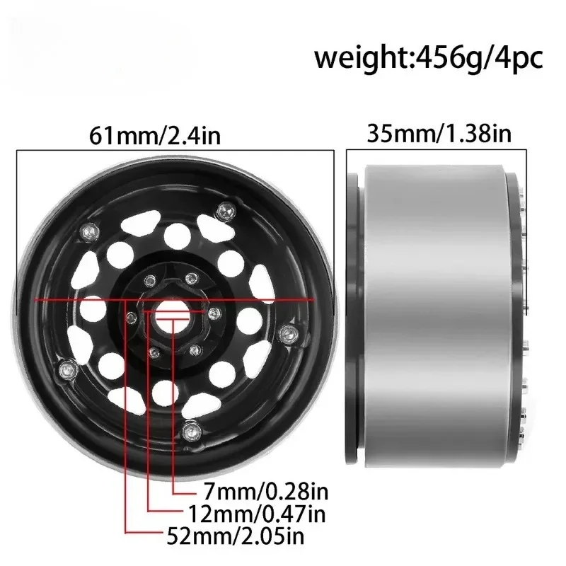 2.2 Beadlock Velg Hub Voor 1/8 RC Auto Wraith 90018 90053 90048 Hamer Rey 4WD TRX-4 TRX-6 SCX10 D90