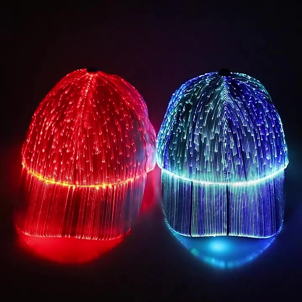 Fiber Optic Luminous LED Hat with 7 Colors Couples Flashing Caps USB Charging Adjustable for Women Men Music Festival Bar