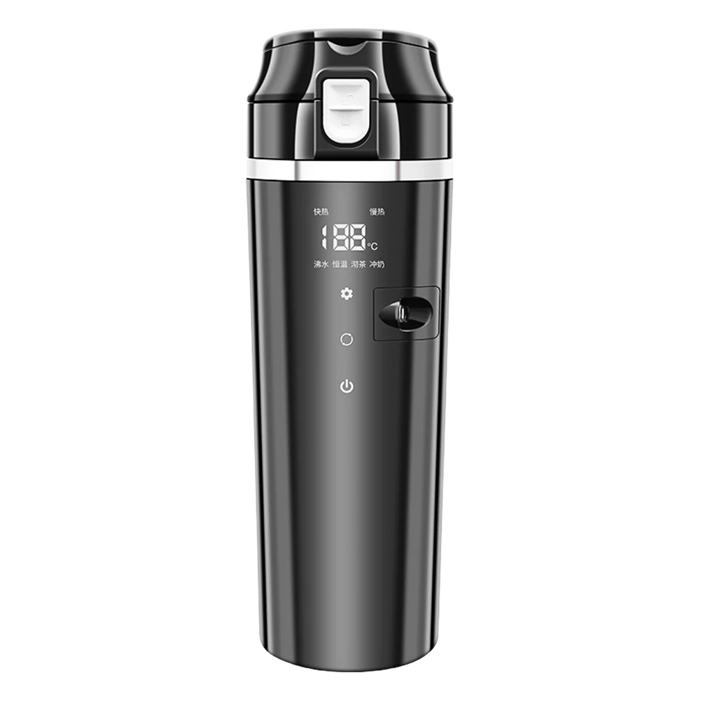 

12V/24V Car Heating Cup Digital LCD Display Coffee Milk Heated Kettle Stainless Steel Portable Car Heating Cup 500ML Thermos Cup