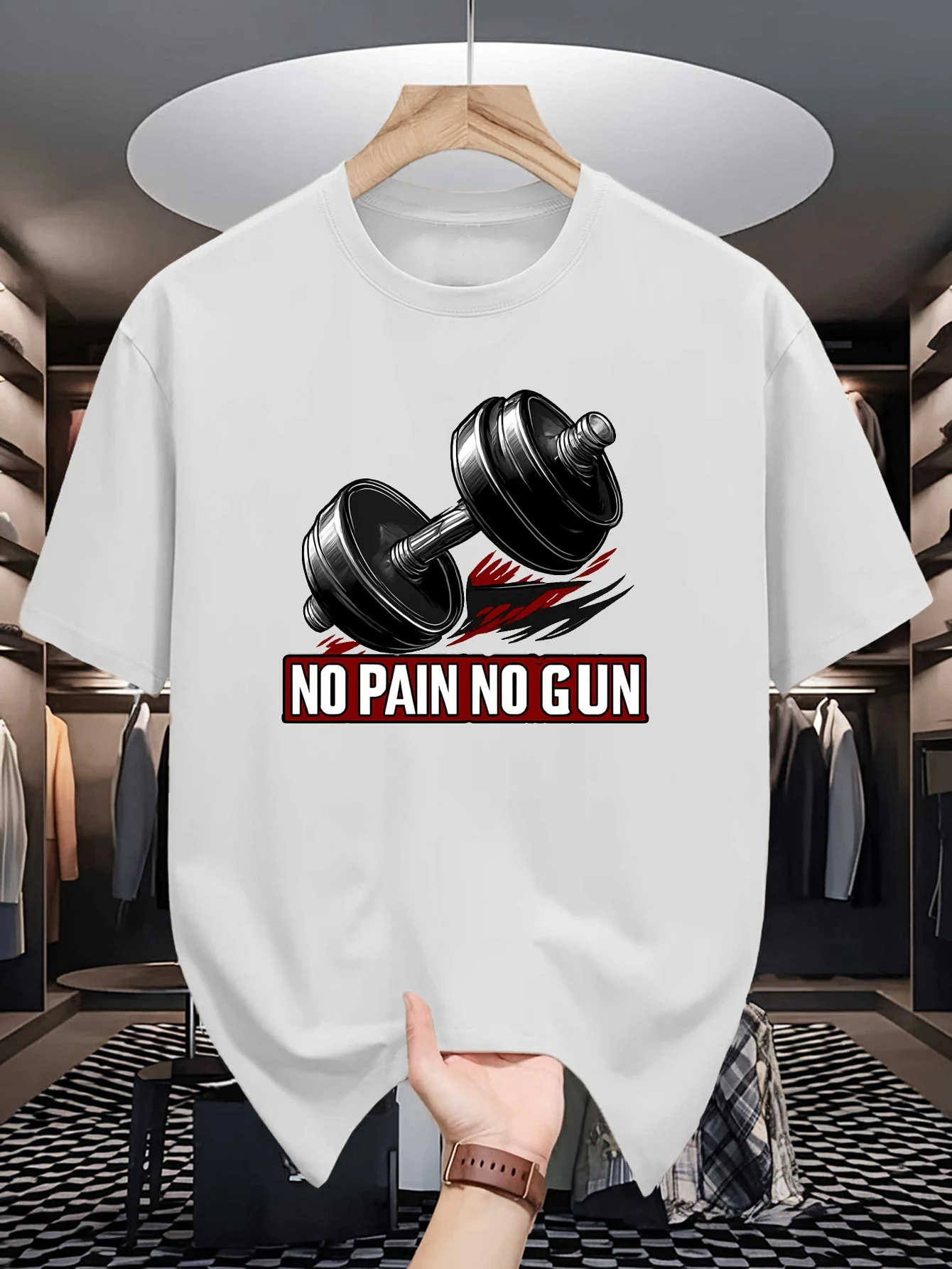Dumbbell Gym Fitness Graphic Mens Crew Neck T Shirt No Pain No Gain Motivational Print Short Sleeve Casual Cotton Daily Tops