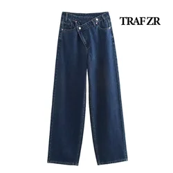 TRAF ZR Denim Trousers High Waisted Pants Women Wide Pants Cotton Newjeans Ladies Fashion Woman Trousers Autumn Street Jean