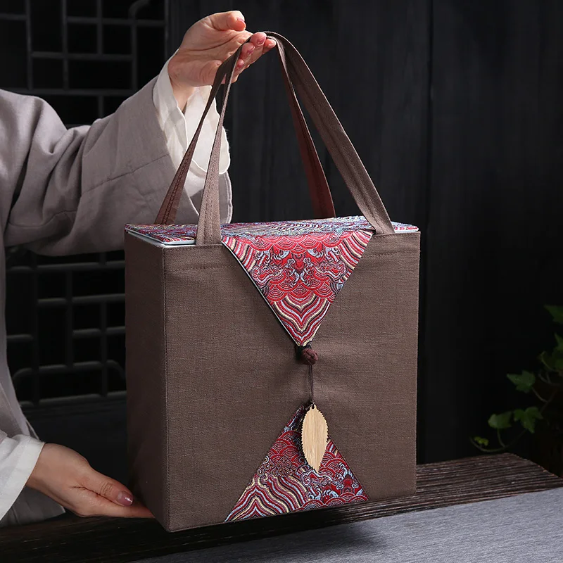 

215x215x85 мм ретро керамический чайный торт жестяная подарочная коробка с вышивкой пустая тканевая сумка чайная банка пуэр белый чайный торт большая тканевая сумка