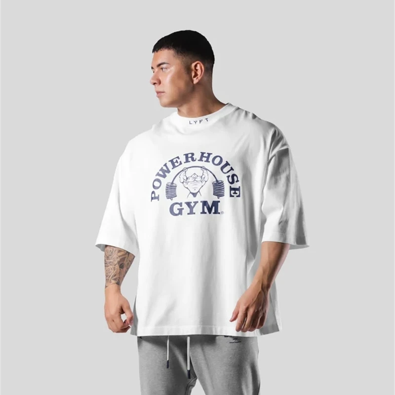 LYFT JOINT Oversize Loose Casual Fitness Shirt Gym Bodybuilding Running T-shirts Summer Cotton Short Sleeve Workout Sports Tees