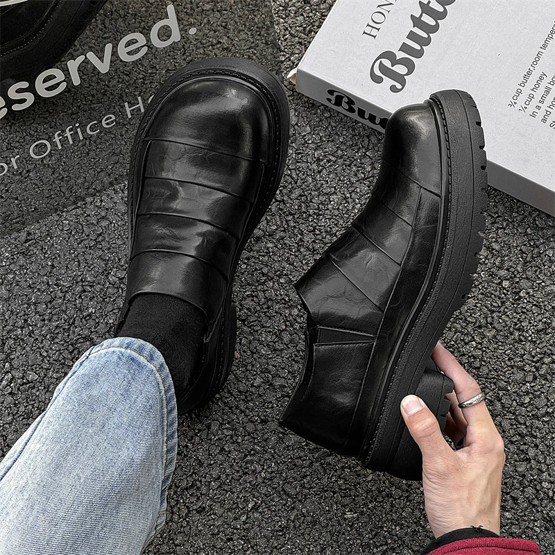 

Men's Black Genuine Leather Loafers Height Increasing Shoes for Men Soft Comfortable Slip-On Business Casual Party Dress Shoes