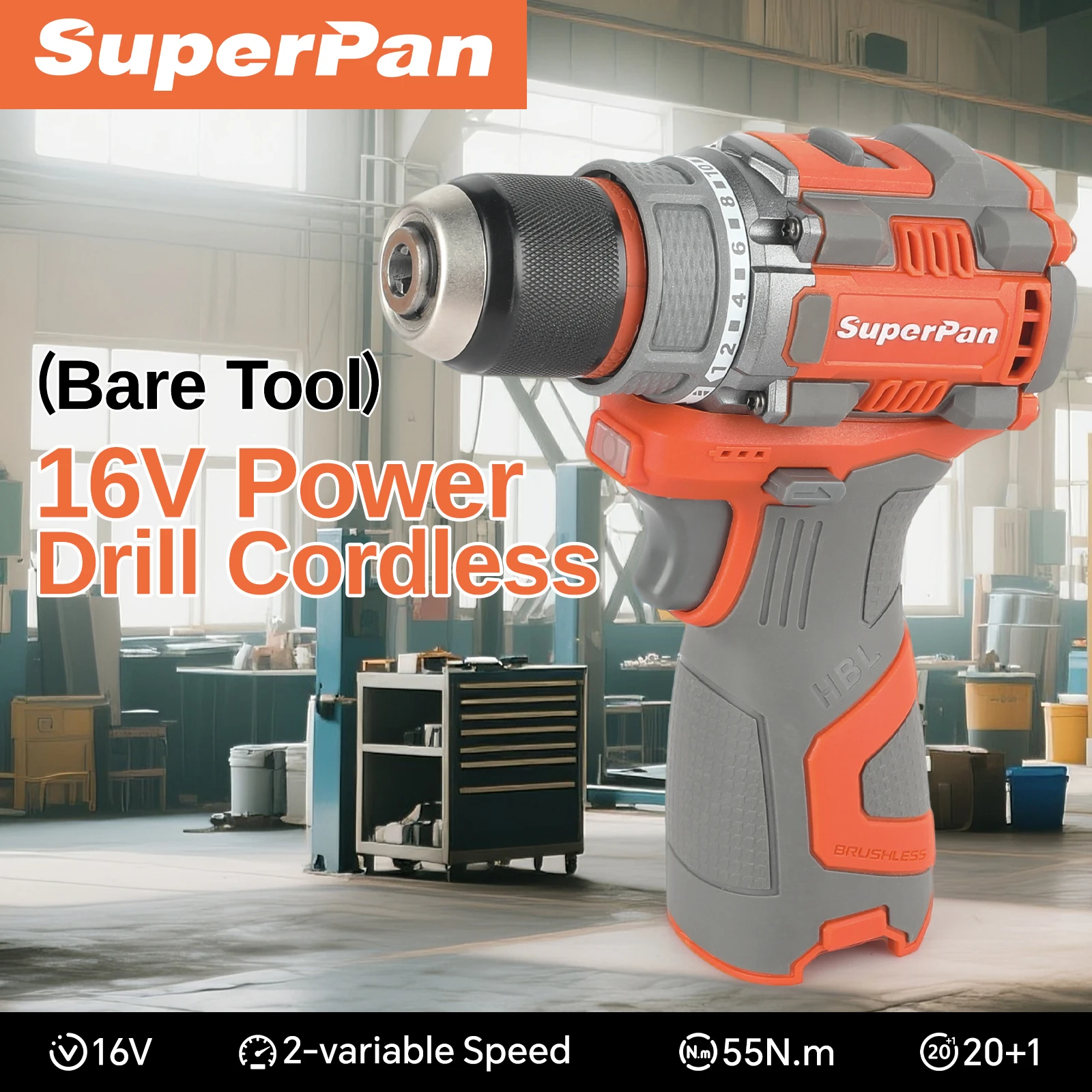 

16v cordless drill 20+1 Torque Setting with Battery and Charger, Built-In LED,2 Variable Speeds (0 - 500 RPM or 0 - 1850 RPM)