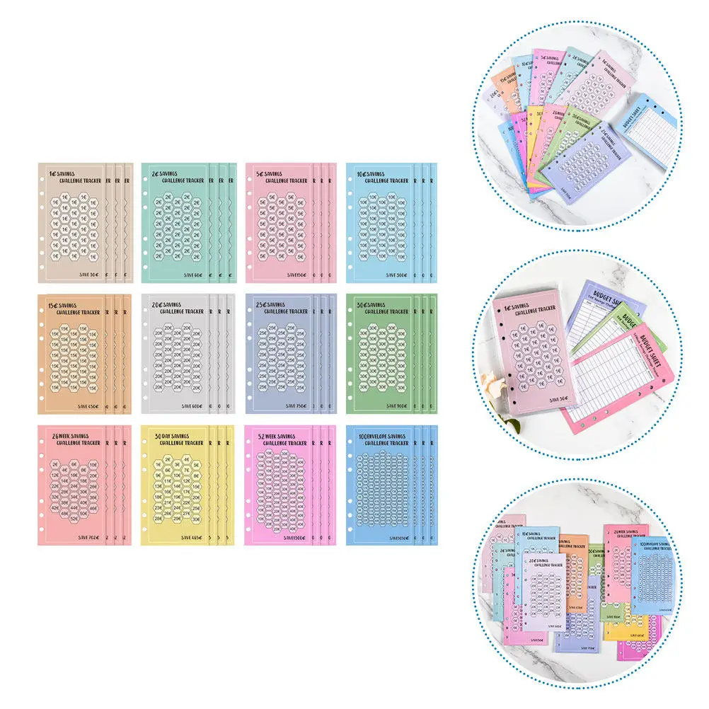 

48Pcs Savings Challenge Envelopes Compact A6 6-Hole Euro Saving Binder Cash Bag Budget Organizers for Financial Tracking