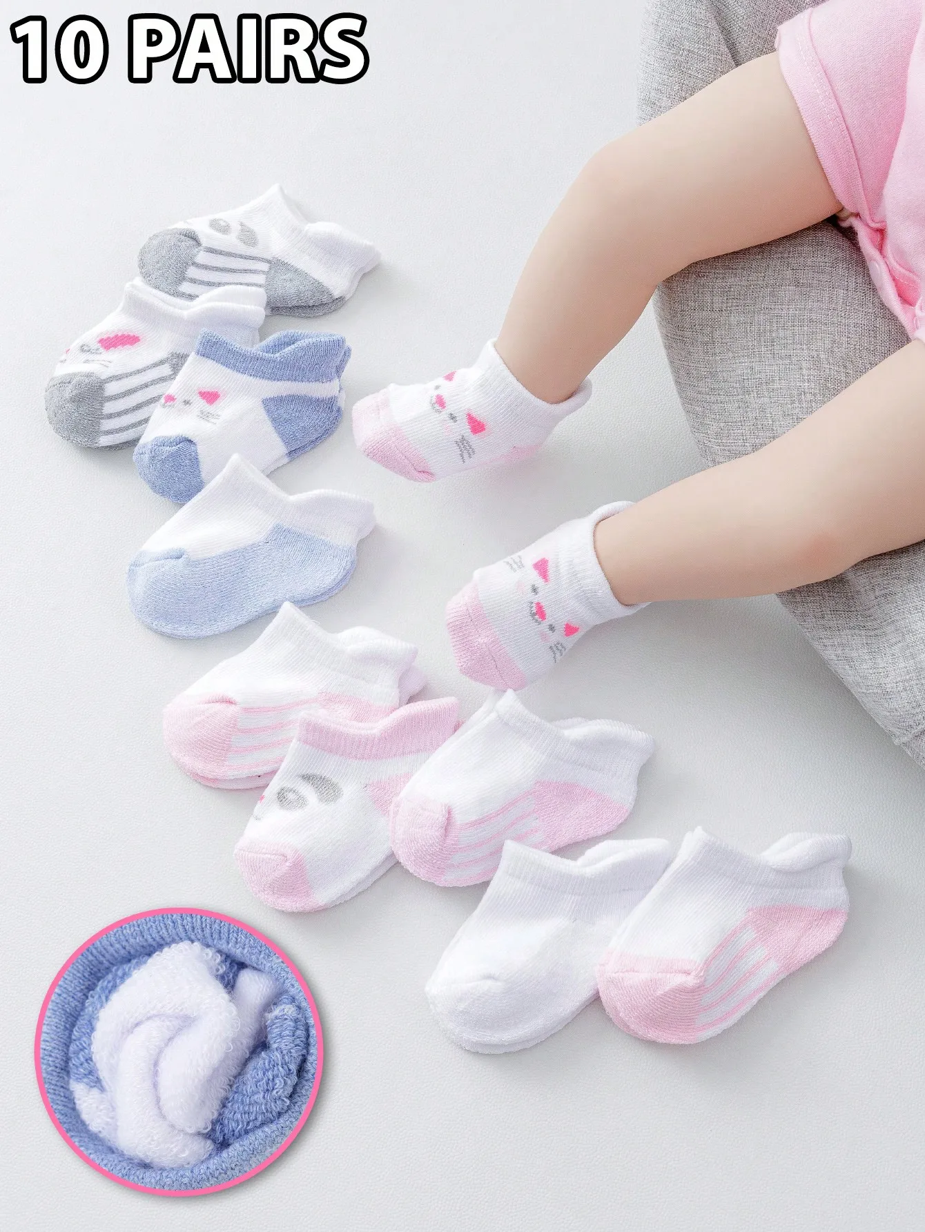 

10 пар/компл., нескользящие розовые носки средней длины с рисунком милого кролика, комбинация носков средней длины