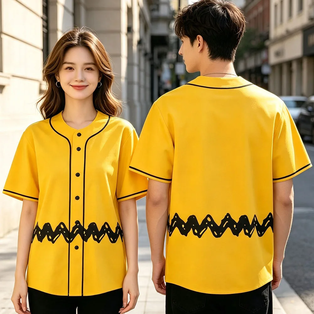 Peanut Yellow Baseball Jersey Button Down Loose Summer T-shirt Short Sleeve Casual Fashion Design Shirt Graphic Print Merch Tops