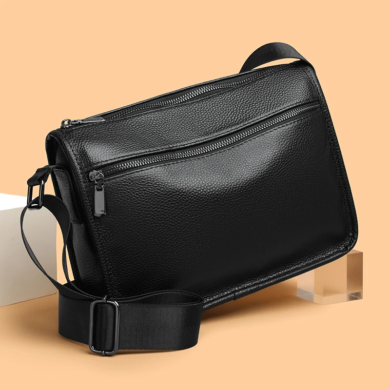 Bolso Bandolera Casual de Moda para Hombre, de Cuero Vacuno Genuino, Minimalista, con Gran Capacidad, para Negocios, de Alta Gama