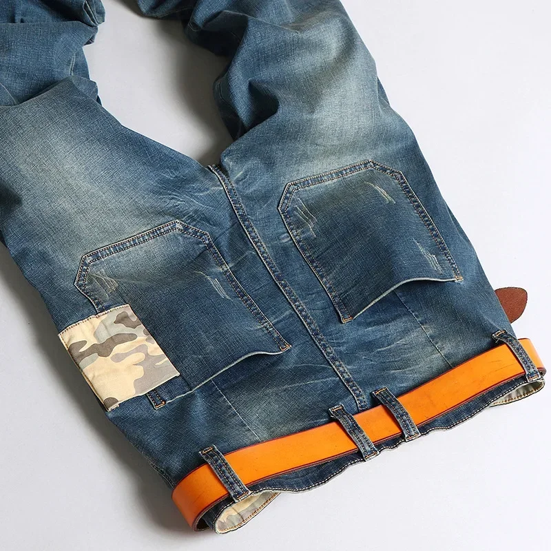 Calças de brim pretas dos homens denim azul jean angustiado meninos jogger calças hip hop harem estiramento masculino adolescente calças plus size 42 44 46 48