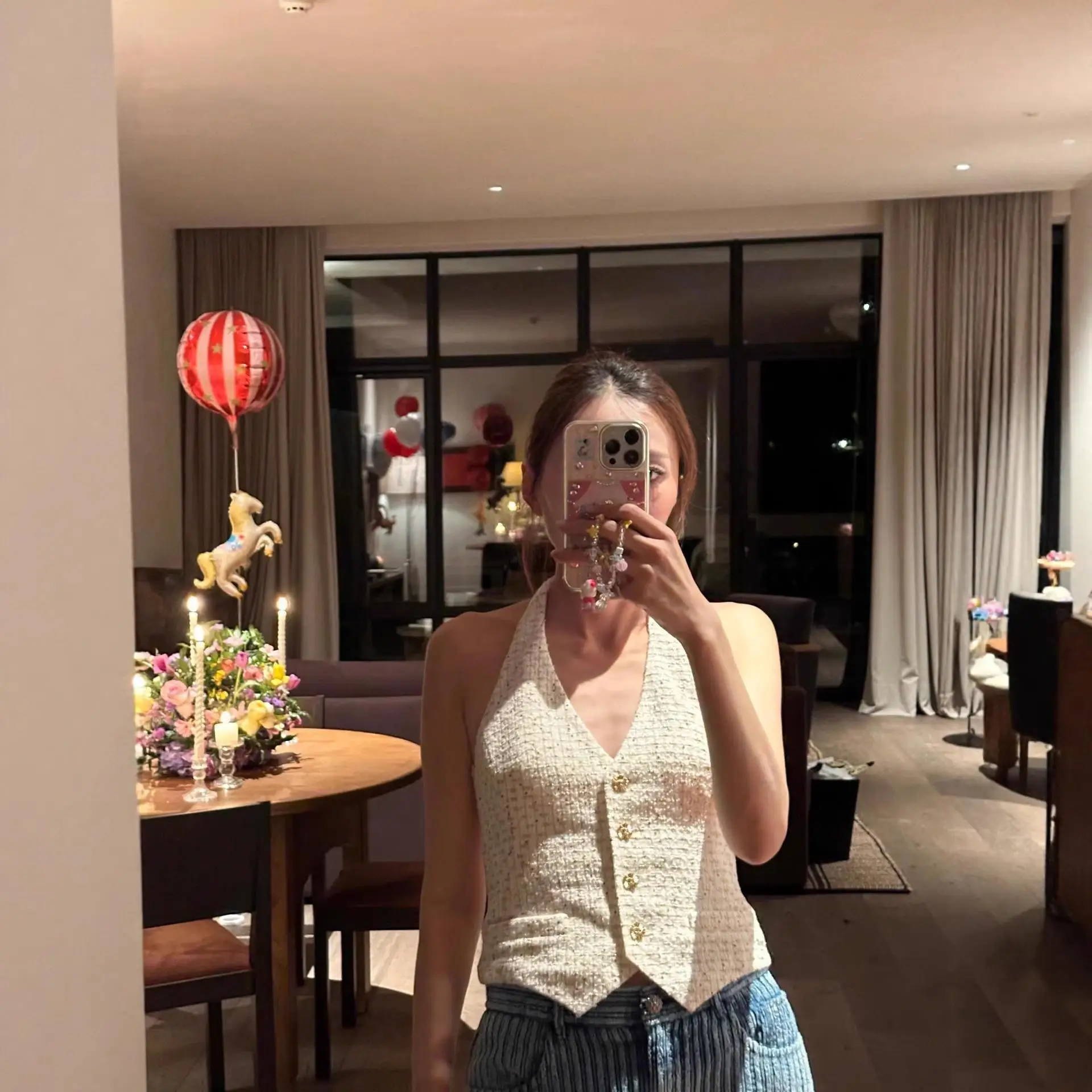 

High Waist Button up Sleeveless Women's Vest Pants Set Autumn Spring Fashion Texture 3D Element Inner Wear Short Length