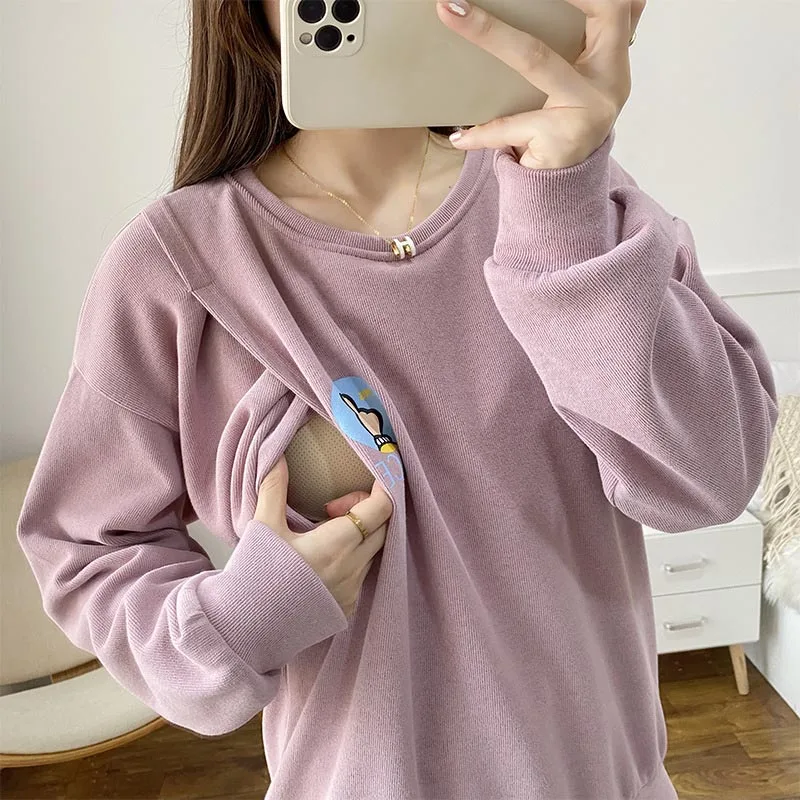 95% Cotton Maternity Nursing Sweatshirt Winter Maternity Clothes T-shirt Breastfeeding Tops Hoodie Sweater For Pregnant Women