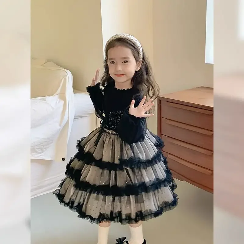 Lace Floral Tutu Dress Elegant Child Girls Knitting Dress Children Dresses For Women  Teens Party Princess Sundress Ball Gown