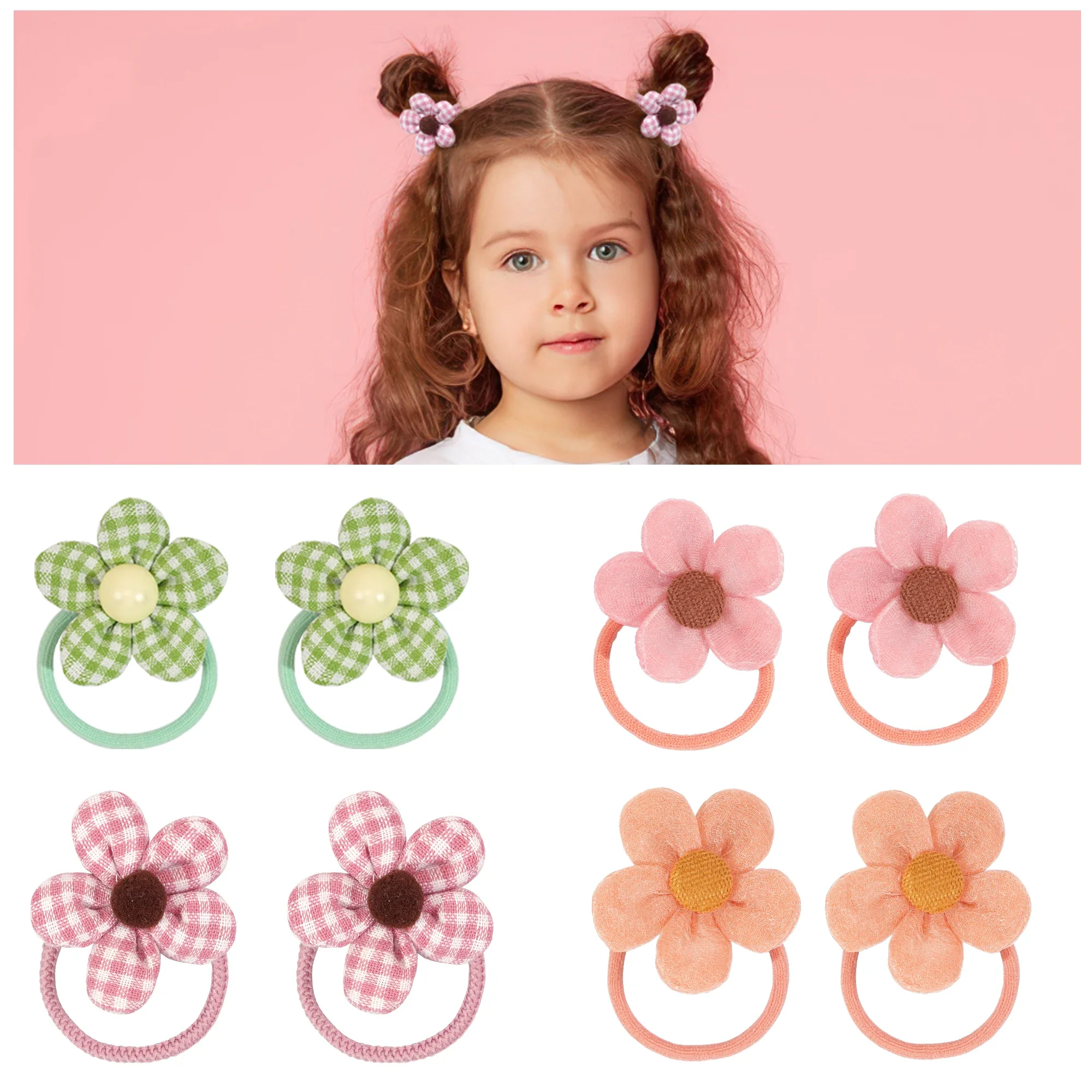 

8Pcs Boutique childrens Hair Ties with Flowers, Hair Bow Ties for baby girls, Elastics Ponytail Holders Pigtails Rubber Bands