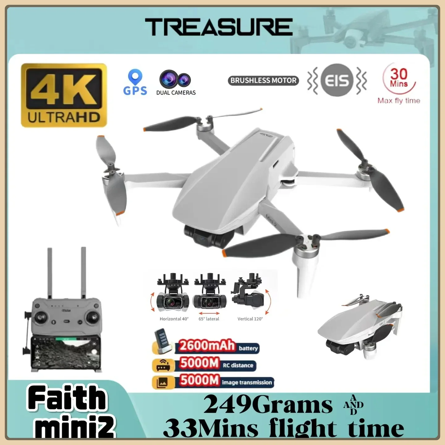 C-fly Faith Mini 2 4K Profesjonalny Dron z Kamerą HD, 249 Gramów, 3-osiowy Gimbal, Składany Quadcopter, Silnik Bezszczotkowy, Dron RC