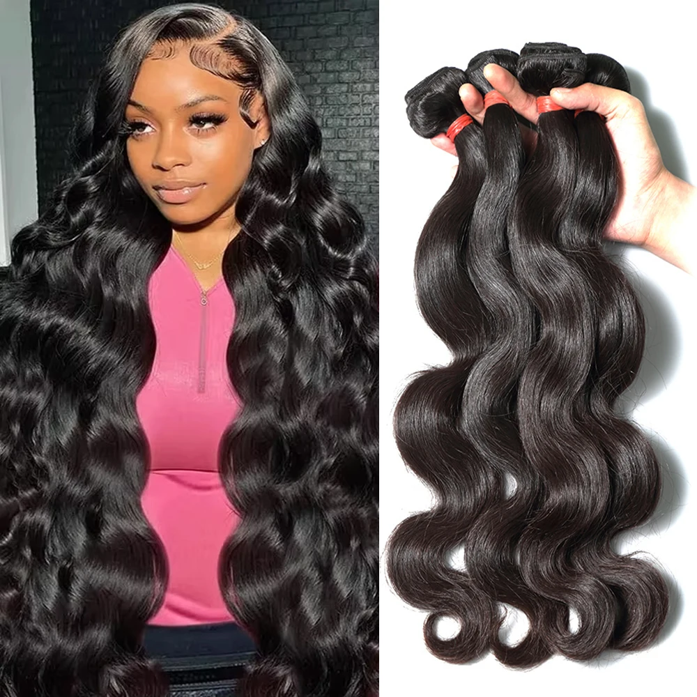 Brazylijskie, naturalne włosy ludzkie w pasmach do przedłużania, 28-30 cali, luźna fala, 3-4 pasma, dziewicze włosy Remy, treski do przedłużania dla kobiet.