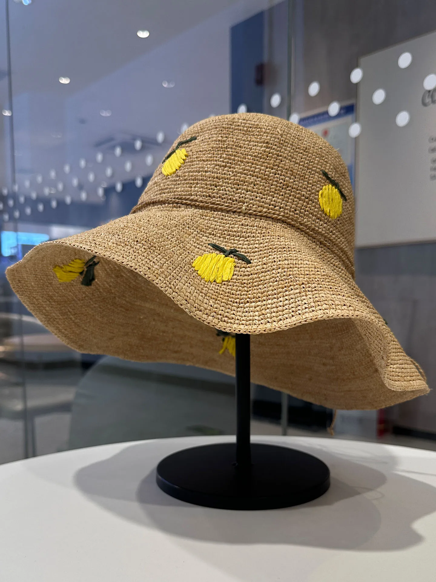 hand-embroidered-lemon-raffia-straw-fishing-cap-women's-summer-beach-sand-hat-foldable-sunshade-hat-breathable-wide-brim-hat