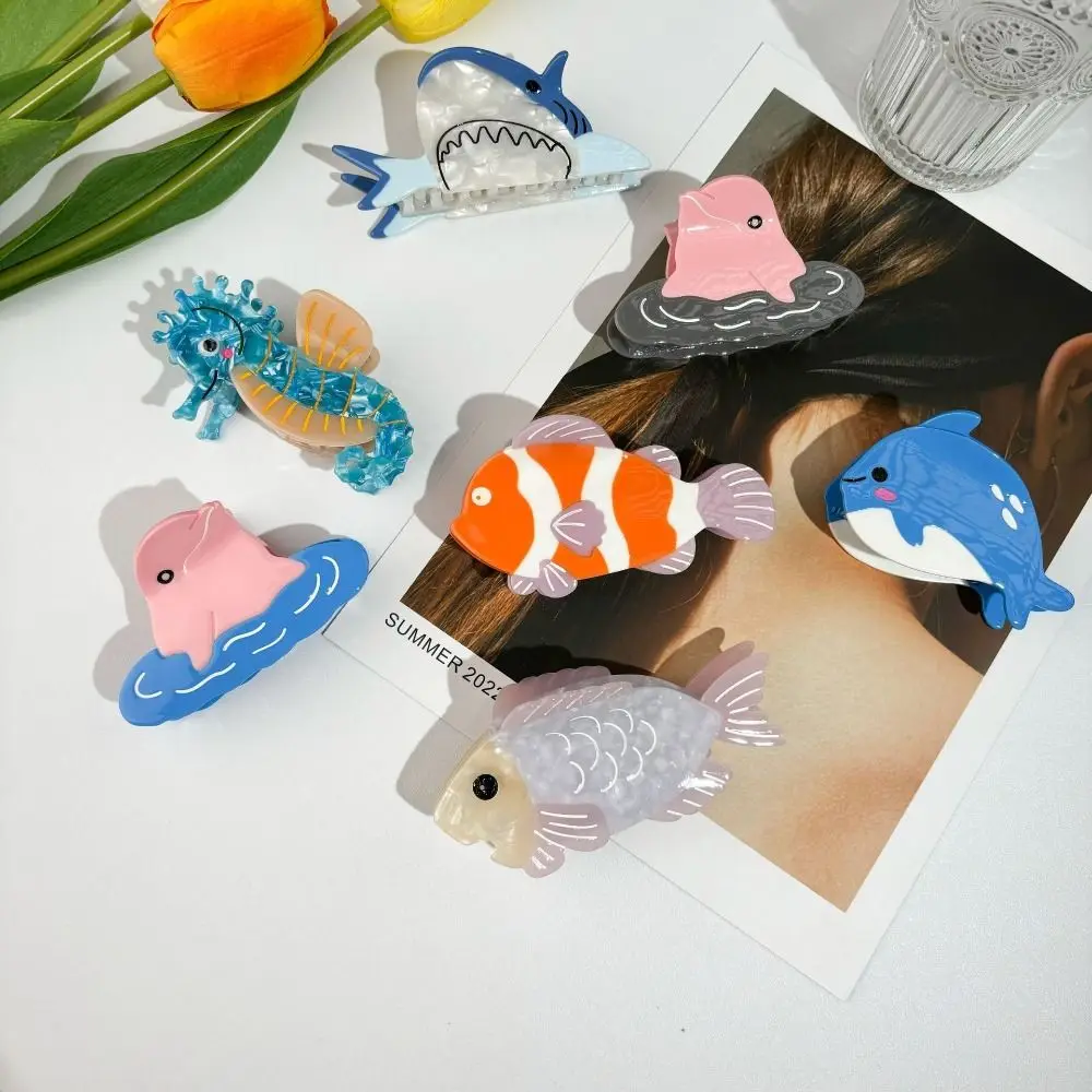 Creative Korean Style Ocean Animal Hair Clip Small Crab Acetate Animal Hair Claw Dolphin Acetic Acid Conch Shark Clip Girl