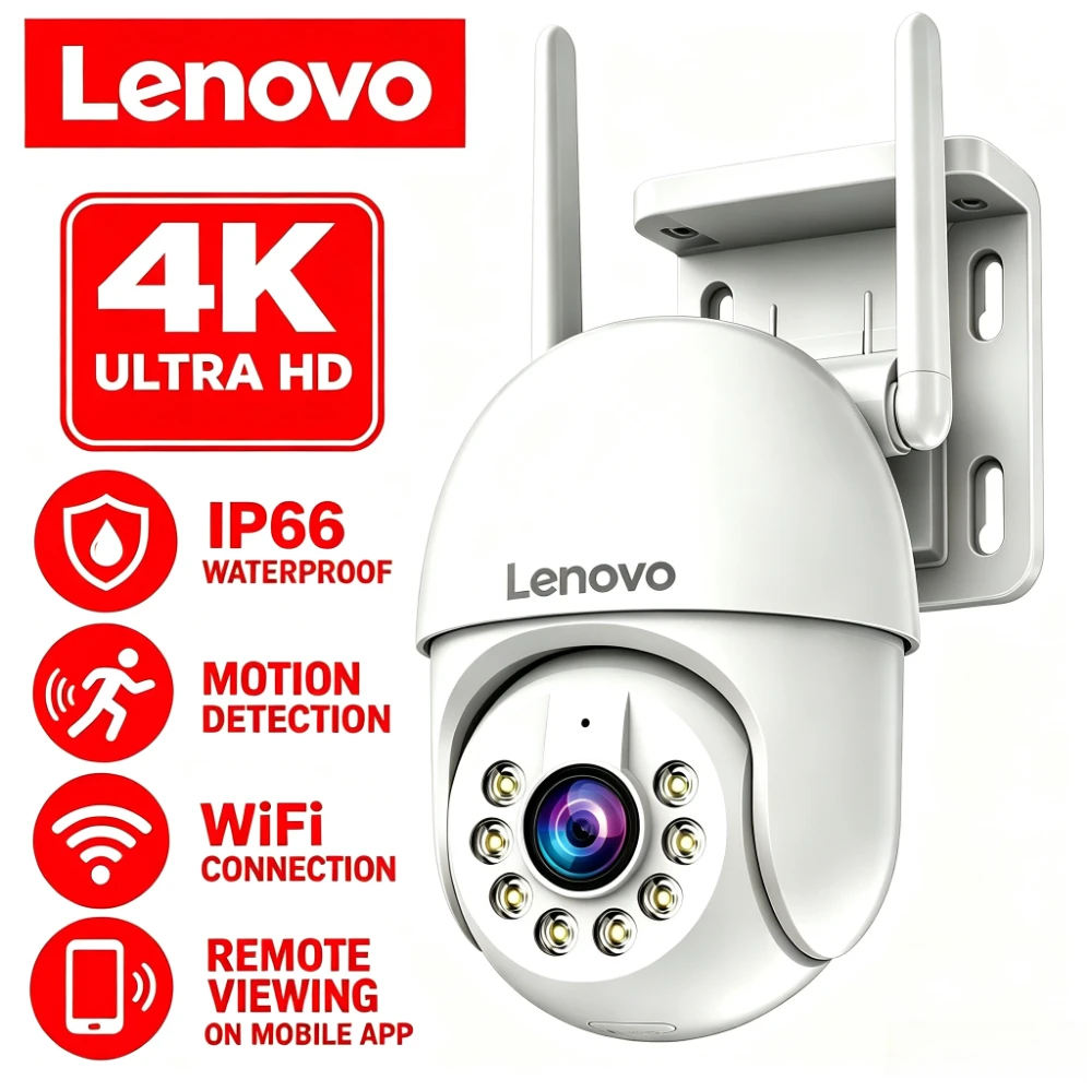 Lenovo 4K PTZ WIFI Camera Auto Tracking PTZ IP Camera Outdoor Color Night Vision HD Security Protection CCTV Video Surveillance