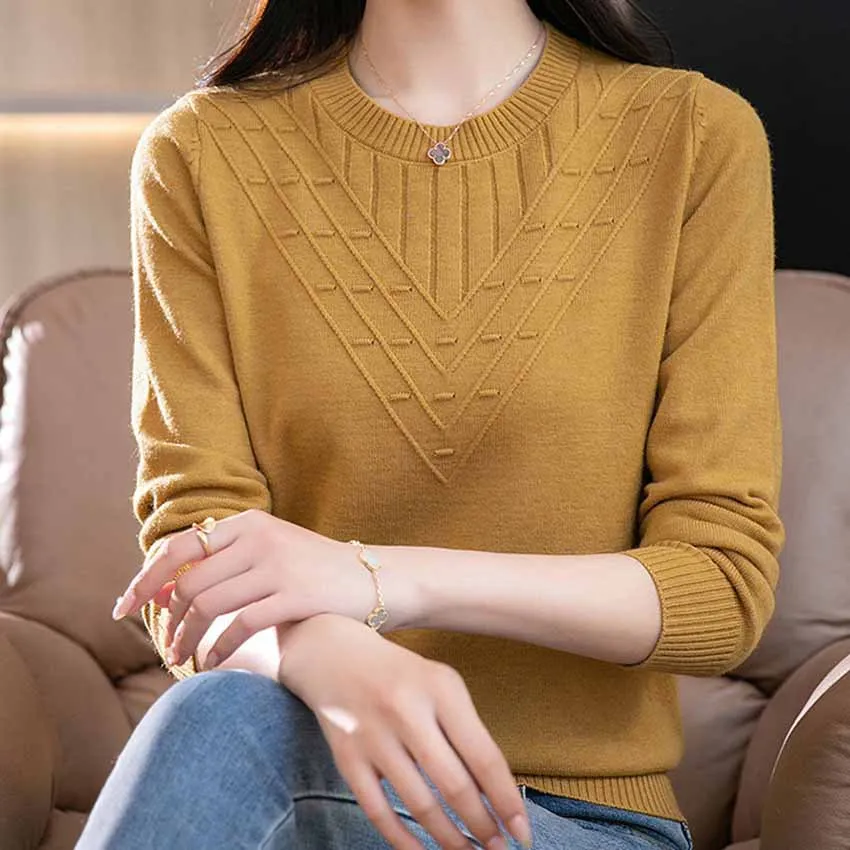 Elegant Mother Pullover Shirt Round Neck Autumn Winter Pull Sweater Women Long Sleeve Tops Knittting Sweaters Femme Jumper