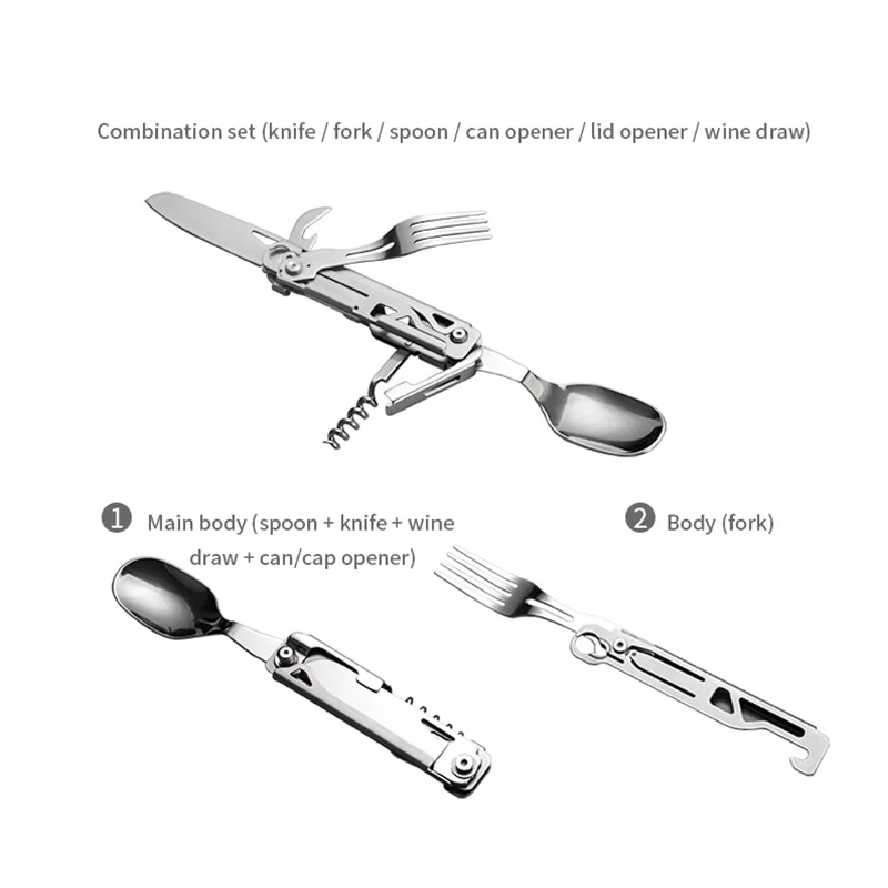 420 Stainless Steel Pocket Knife Multi-tool Portable Fork Spoon Outdoor Survival Camping Folding Knife Detachable Hand Tools