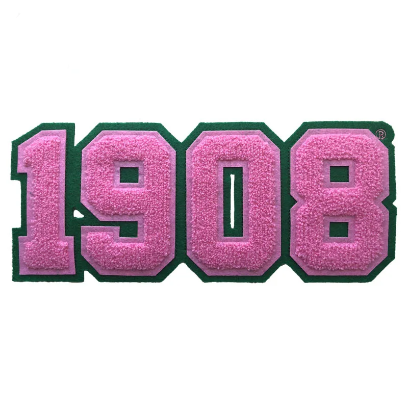 11 INCH 1908 Chenille Number Set Pink and Green Iron on 1913 Sorority and Fraternity Jacket Patches