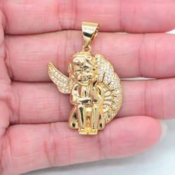 High Quality Gold Color Clear Cubic Zirconia Bling Lovely Sitting Angel Pendant Jewelry